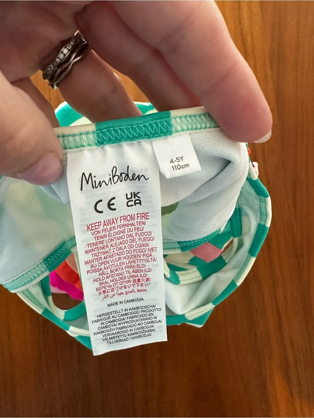 Mini Boden Girls Teal Stripe Flamingo Ruffle One-Piece Swimsuit - Pink Accents